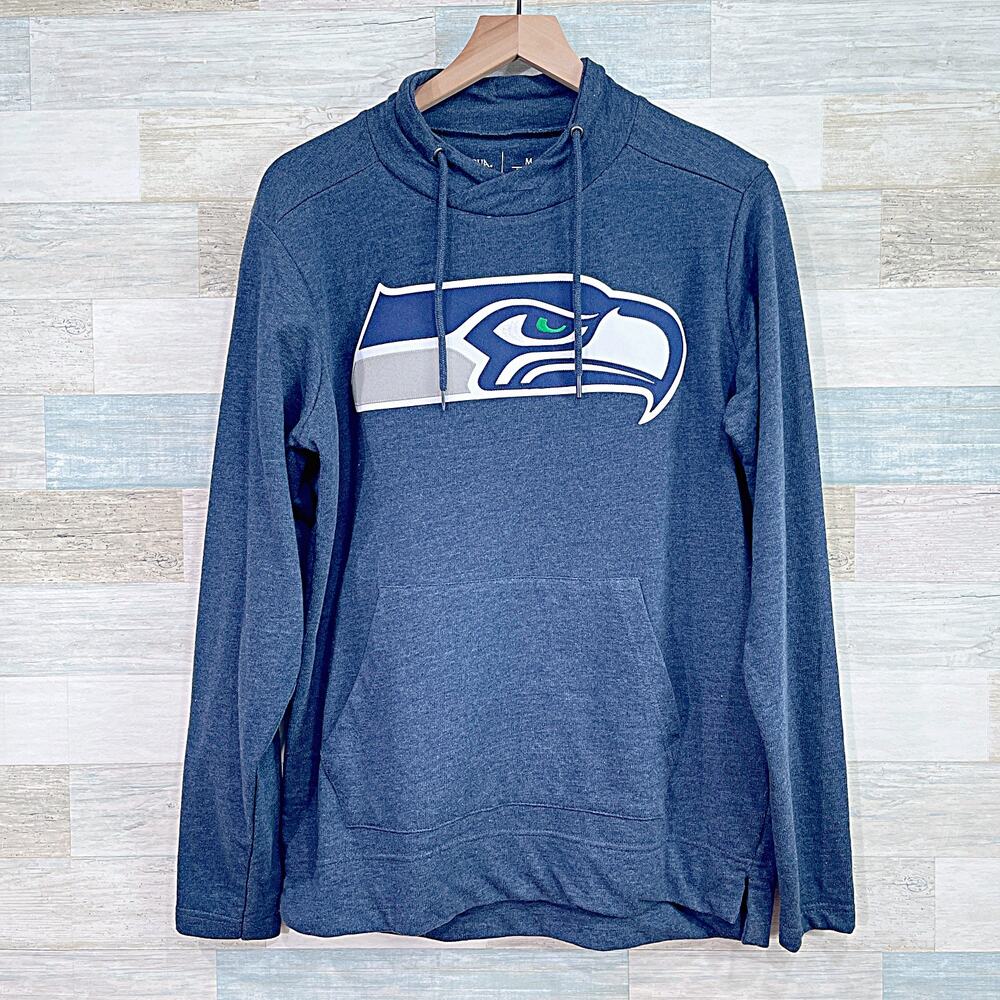 Seattle Seahawks Big Logo Cowl Sweatshirt Blue Football NFL Mens Medium